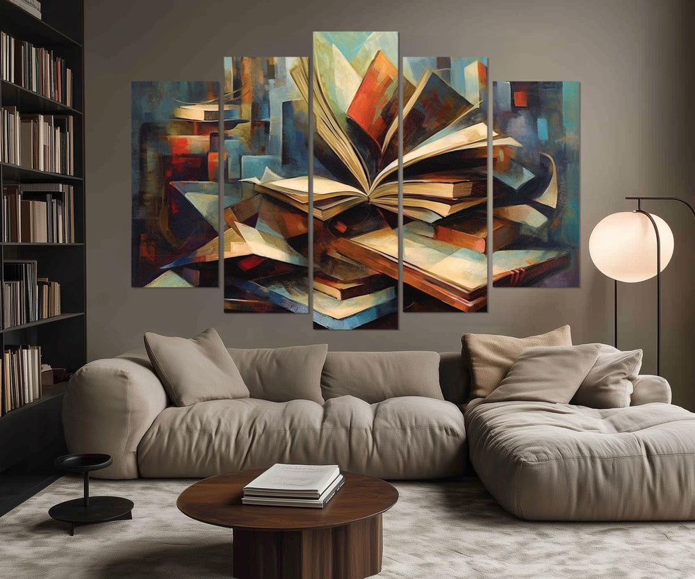 5 Piece Stack Of Vintage Books Library Wall Art