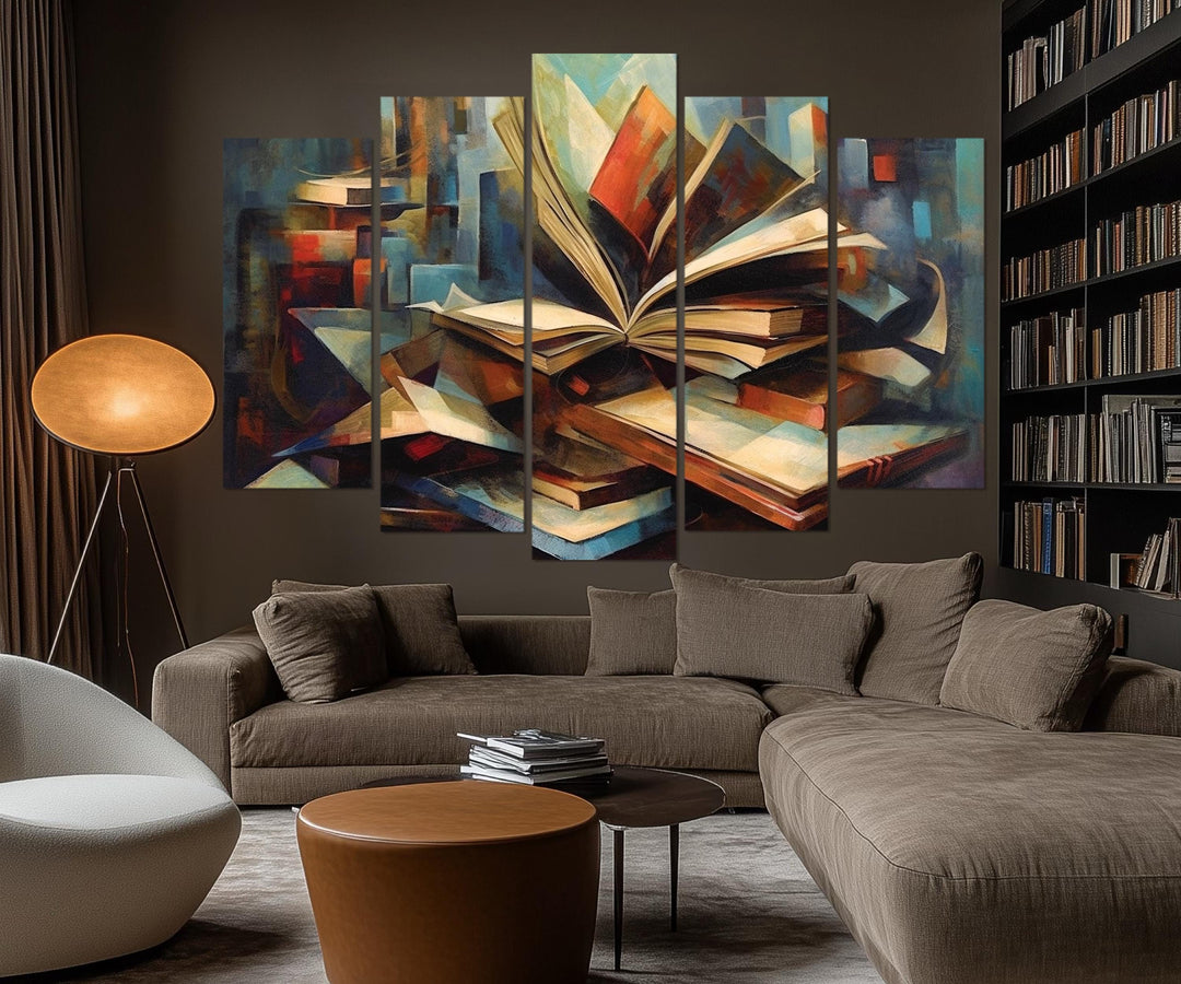 5 Piece Stack Of Vintage Books Library Wall Art