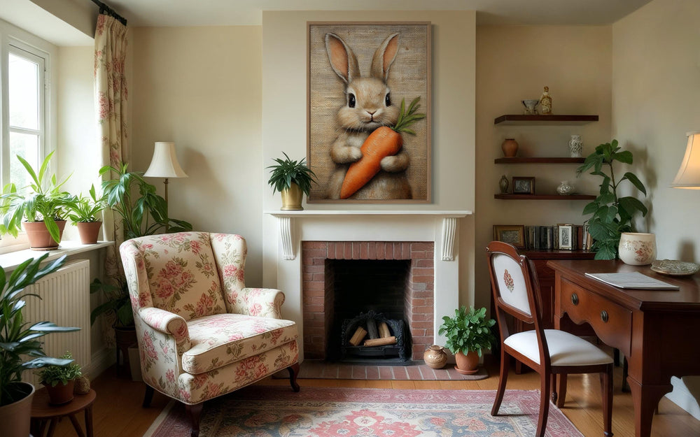 Adorable Bunny Holding Carrot Framed Canvas Wall Art