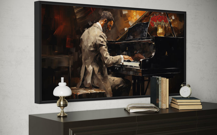 African American Piano Player Jazz Music Framed Canvas Wall Art