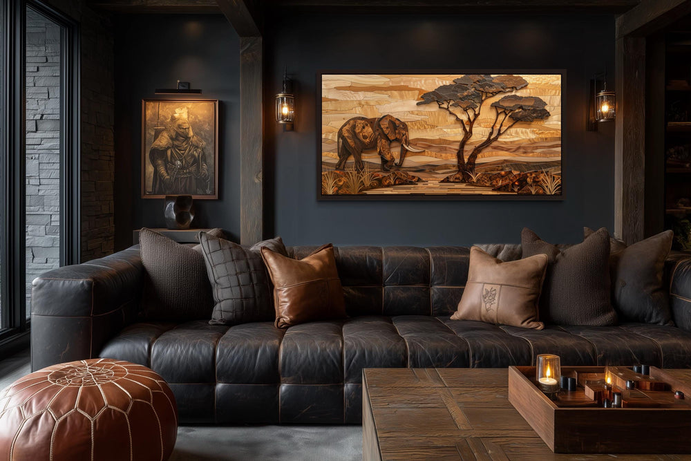 African Elephant Safari And Acacia Tree Canvas Wall Art