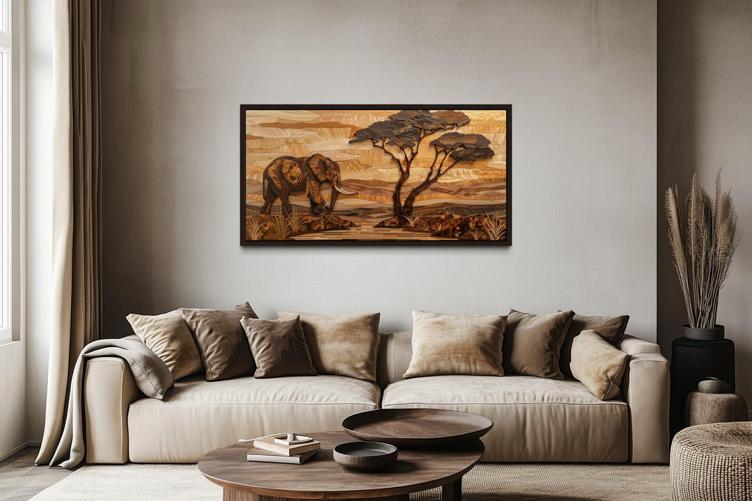 African Elephant Safari And Acacia Tree Canvas Wall Art