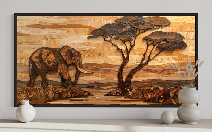 African Elephant Safari And Acacia Tree Canvas Wall Art