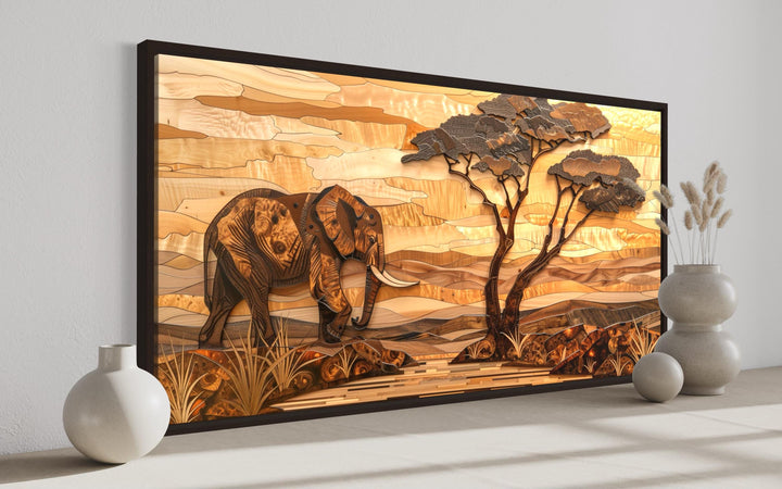 African Elephant Safari And Acacia Tree Canvas Wall Art
