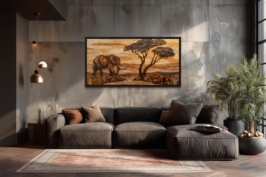 African Elephant Safari And Acacia Tree Canvas Wall Art