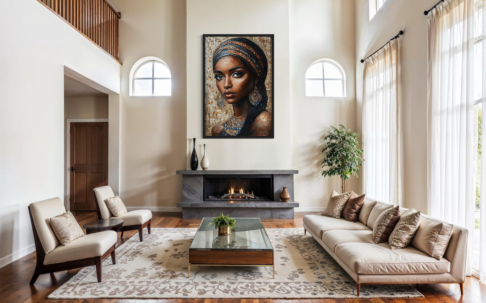 African Woman Mosaic Painting Framed Canvas Wall Art