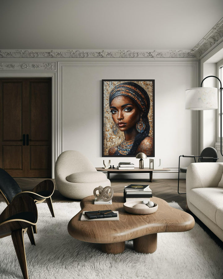 African Woman Mosaic Painting Framed Canvas Wall Art