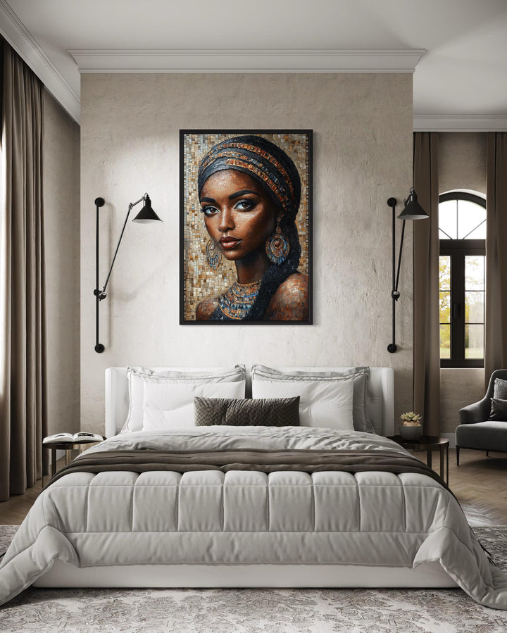 African Woman Mosaic Painting Framed Canvas Wall Art