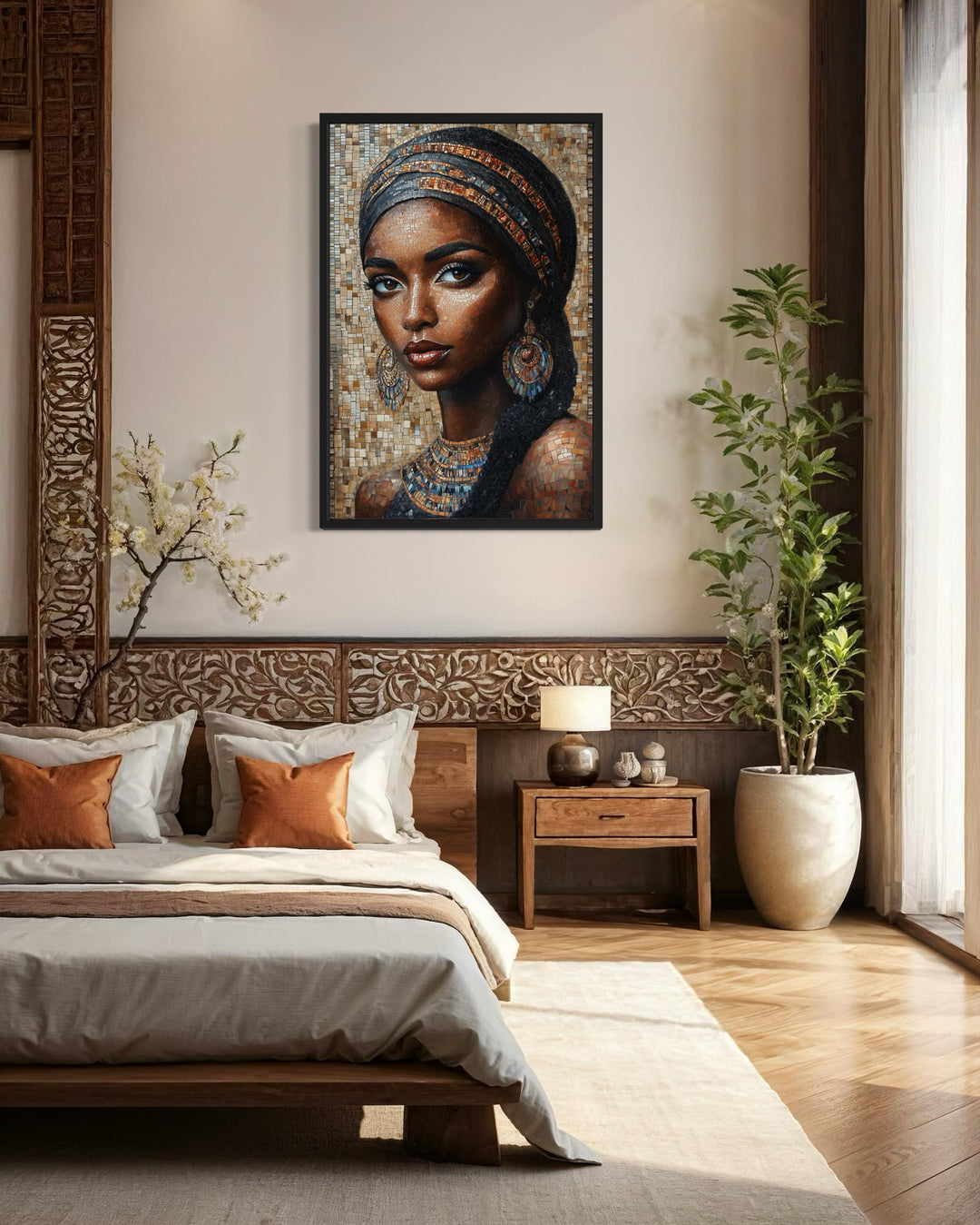 African Woman Mosaic Painting Framed Canvas Wall Art