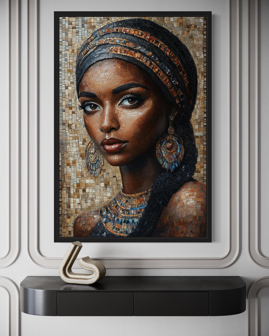 African Woman Mosaic Painting Framed Canvas Wall Art
