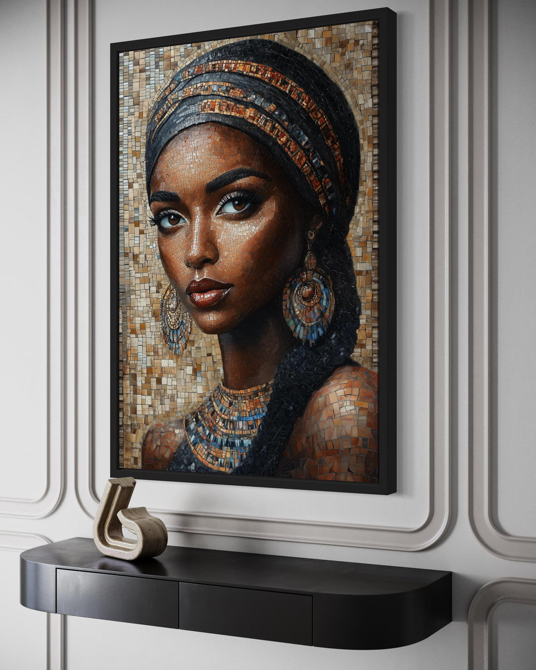 African Woman Mosaic Painting Framed Canvas Wall Art