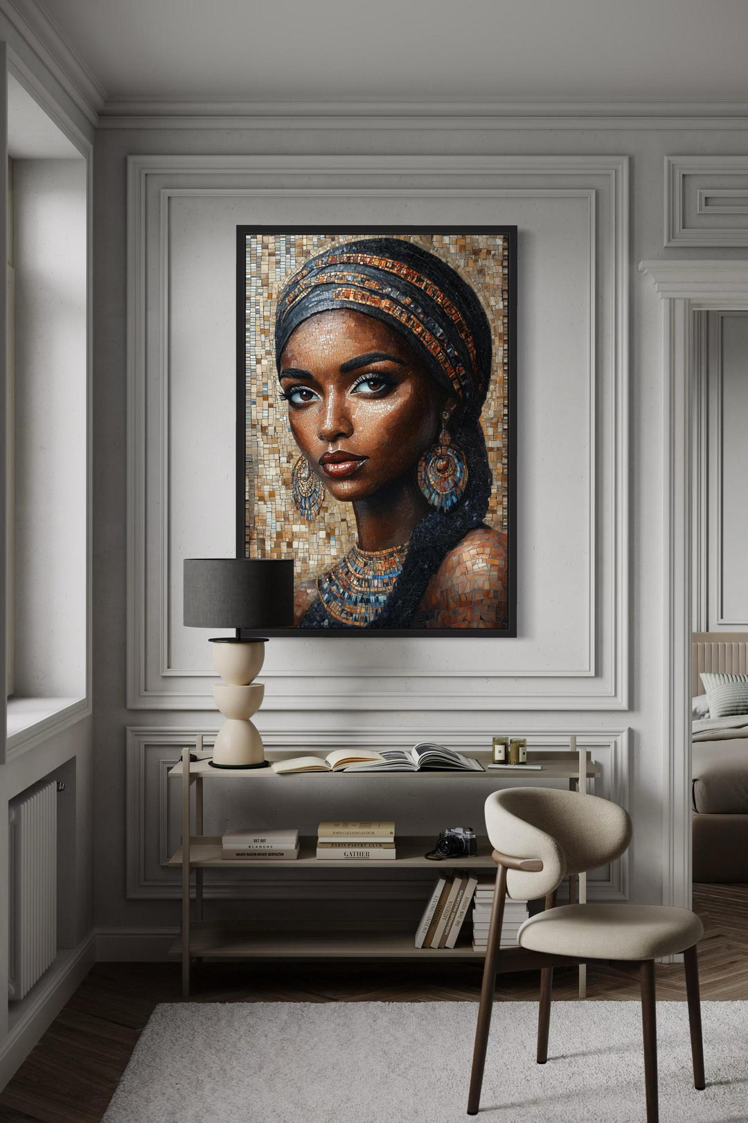 African Woman Mosaic Painting Framed Canvas Wall Art