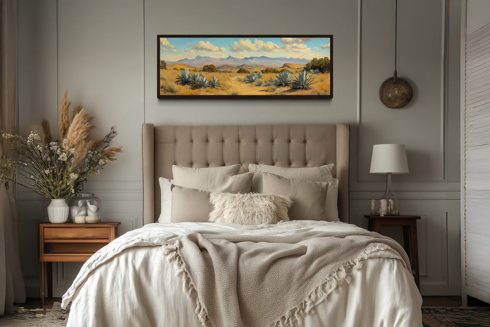 Agave In The Desert Long Horizontal Framed Canvas Wall Art