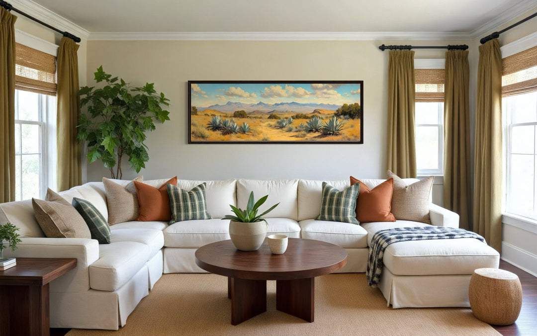 Agave In The Desert Long Horizontal Framed Canvas Wall Art