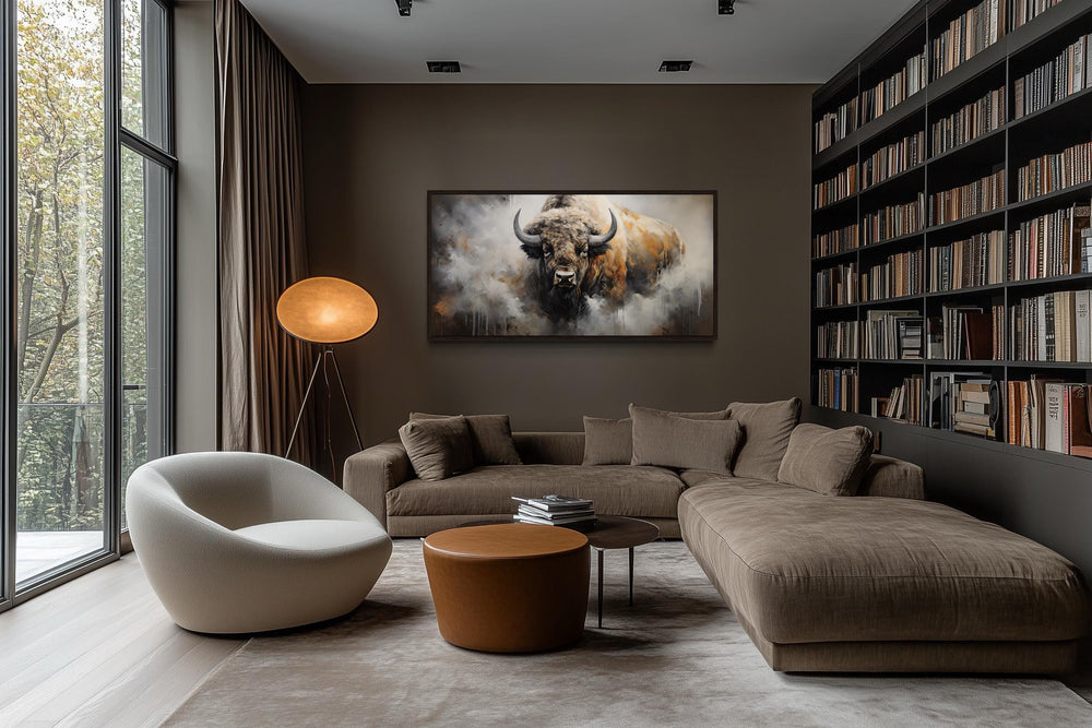 American Bison Abstract Dripping Paint Framed Canvas Wall Art