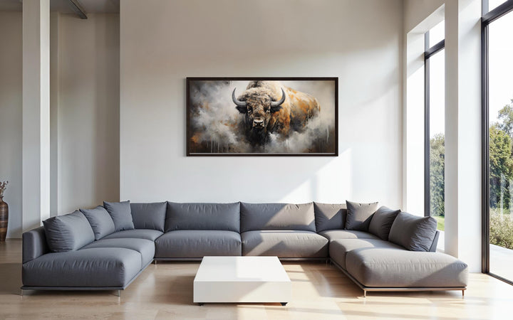 American Bison Abstract Dripping Paint Framed Canvas Wall Art