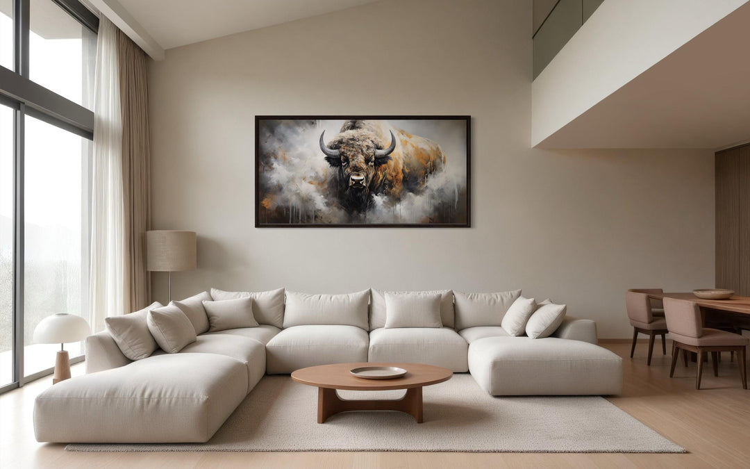 American Bison Abstract Dripping Paint Framed Canvas Wall Art