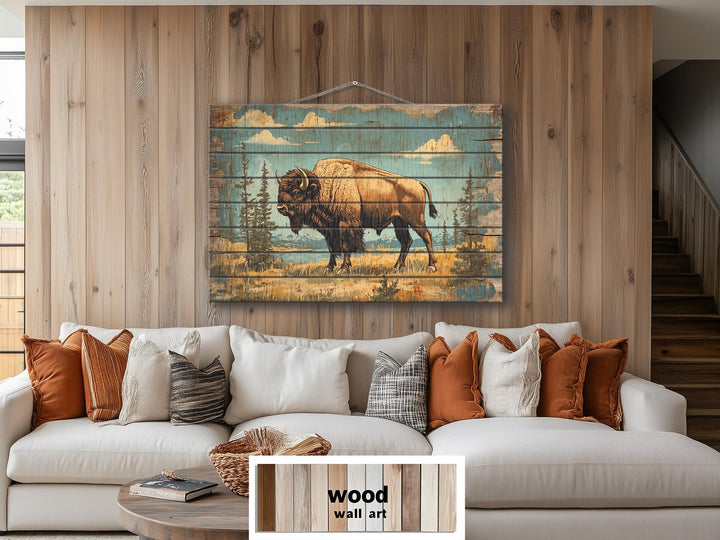 American Bison In Yellowstone National Park Wood Sign Wall Decor