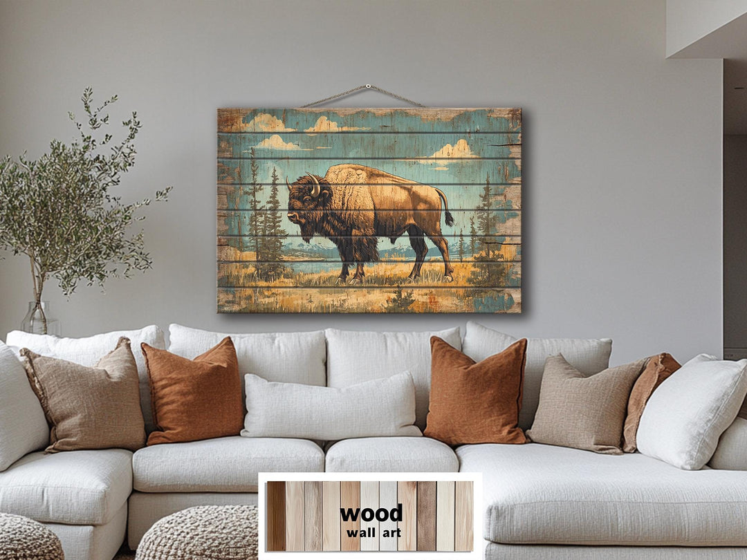 American Bison In Yellowstone National Park Wood Sign Wall Decor