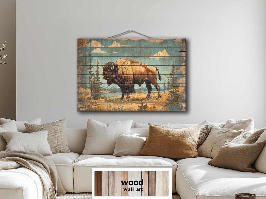American Bison In Yellowstone National Park Wood Sign Wall Decor