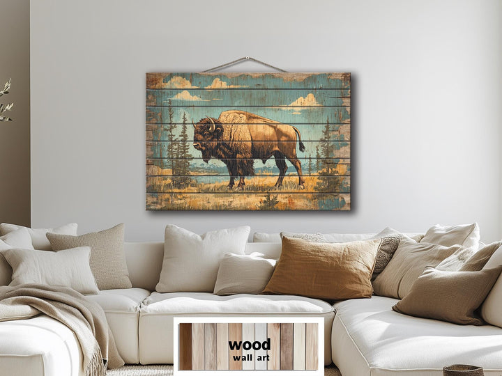 American Bison In Yellowstone National Park Wood Sign Wall Decor