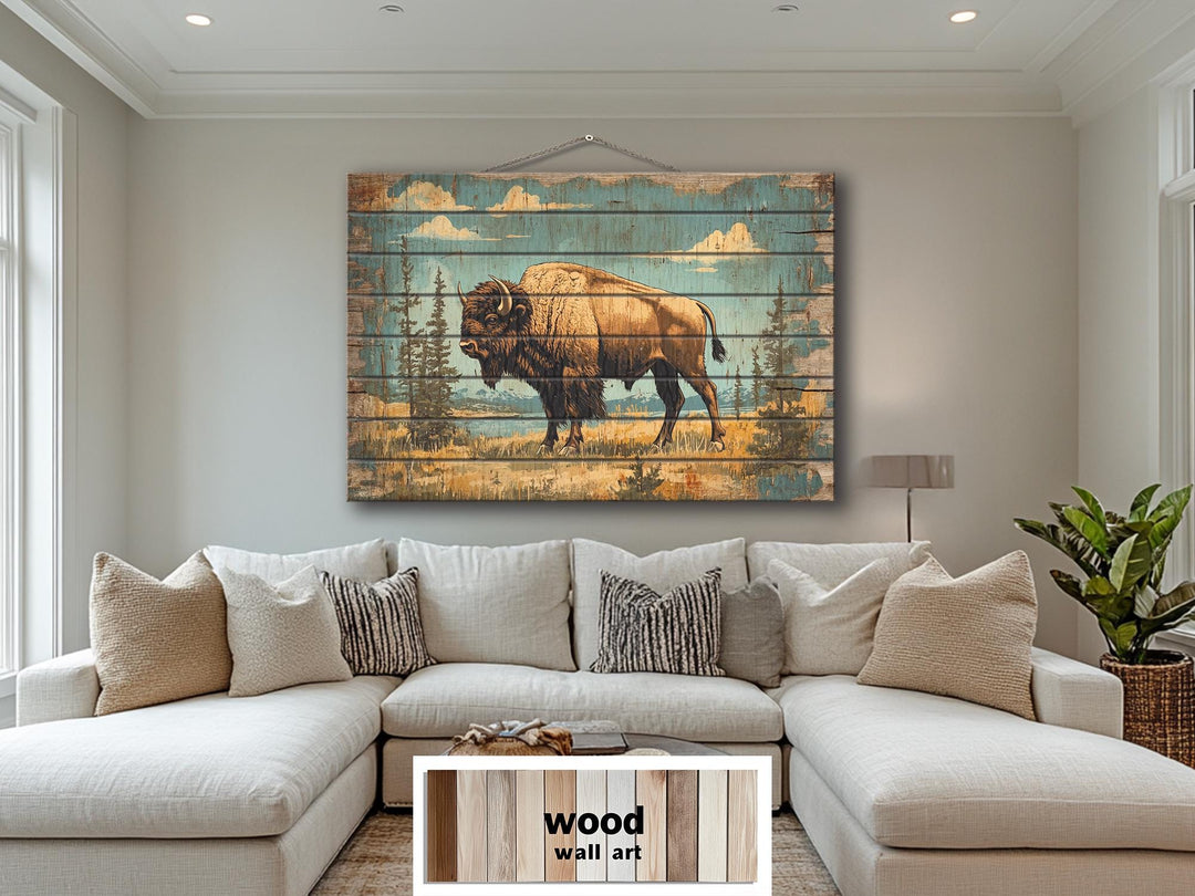 American Bison In Yellowstone National Park Wood Sign Wall Decor