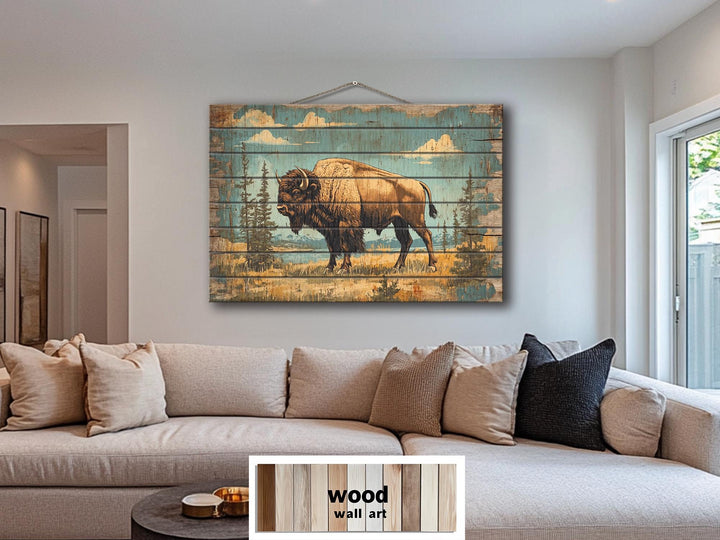 American Bison In Yellowstone National Park Wood Sign Wall Decor