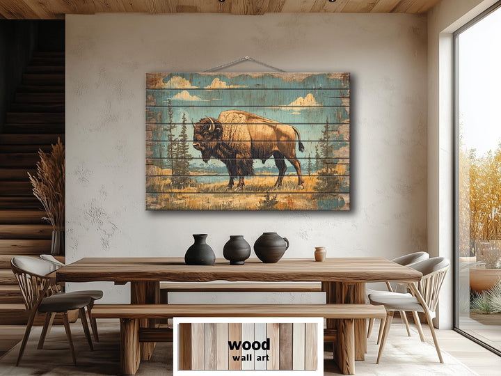 American Bison In Yellowstone National Park Wood Sign Wall Decor