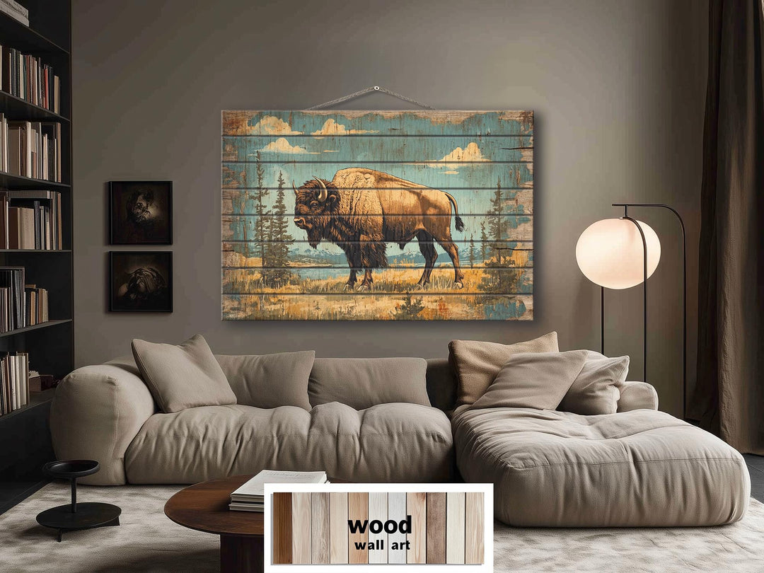 American Bison In Yellowstone National Park Wood Sign Wall Decor