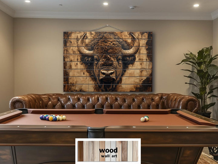 American Bison Portrait Real Wood Wall Art