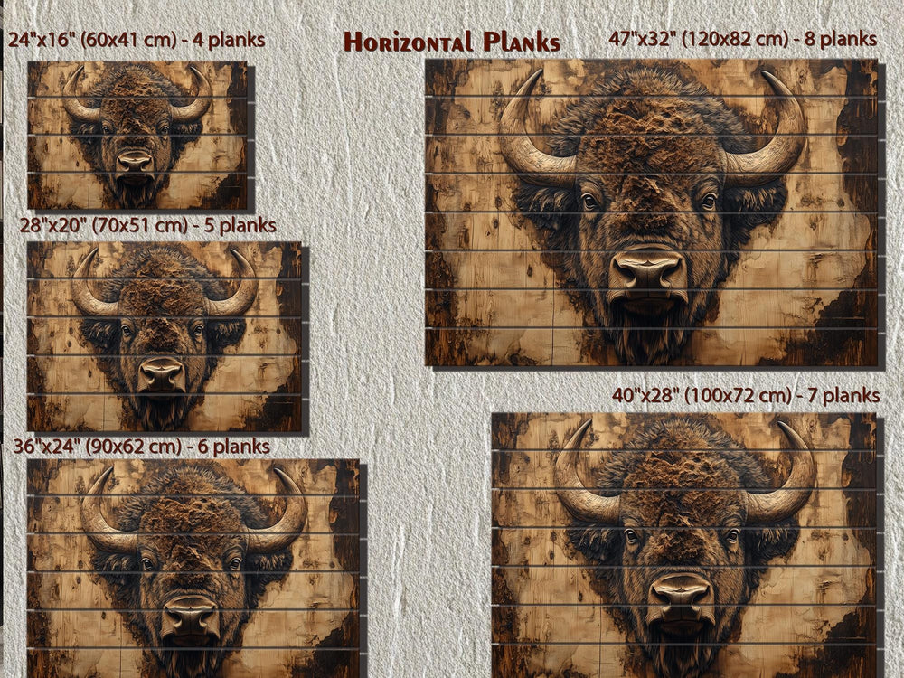 American Bison Portrait Real Wood Wall Art