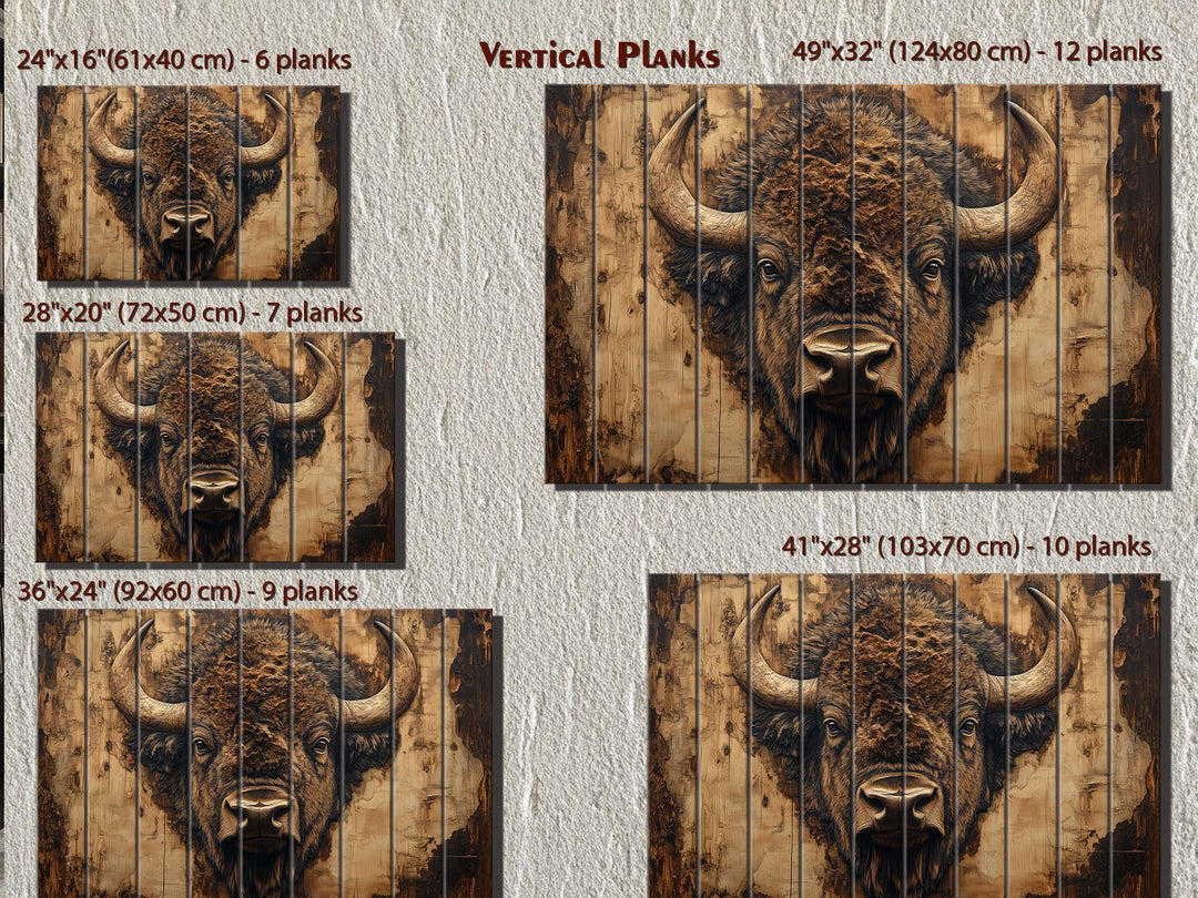 American Bison Portrait Real Wood Wall Art