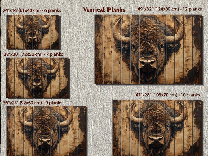 American Bison Portrait Real Wood Wall Art