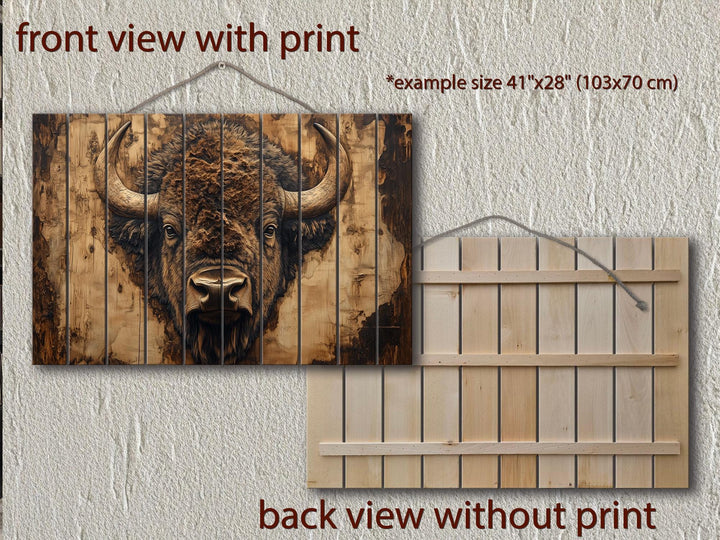 American Bison Portrait Real Wood Wall Art