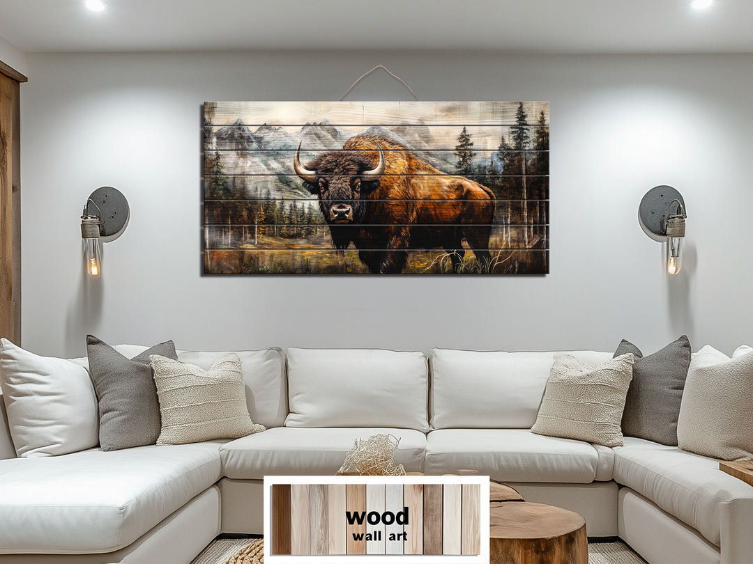 American Buffalo Distressed Wood Wall Art
