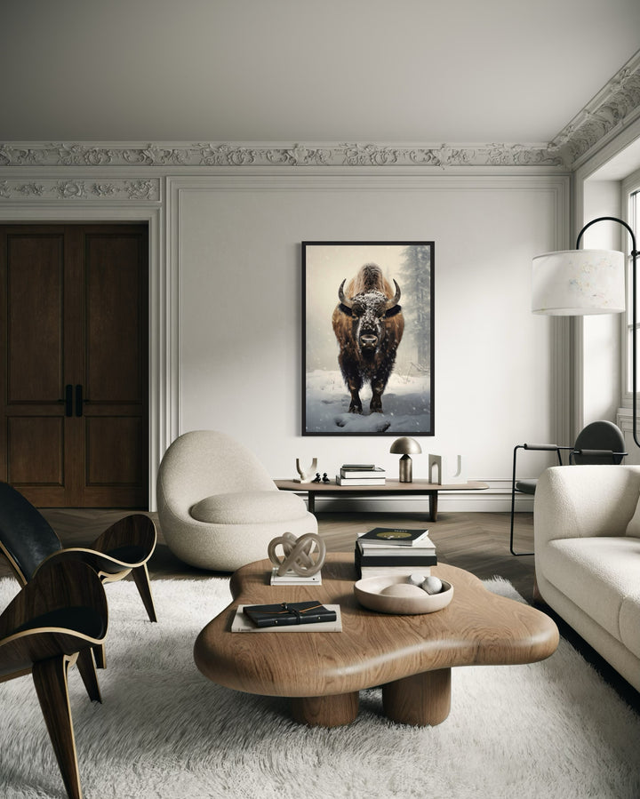 American Buffalo in Snow Framed Canvas Wall Art