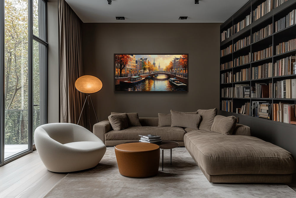 Amsterdam Canal Painting Framed Canvas Wall Art