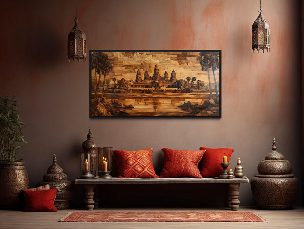 Angkor Wat Wood Style Painting Canvas Wall Art