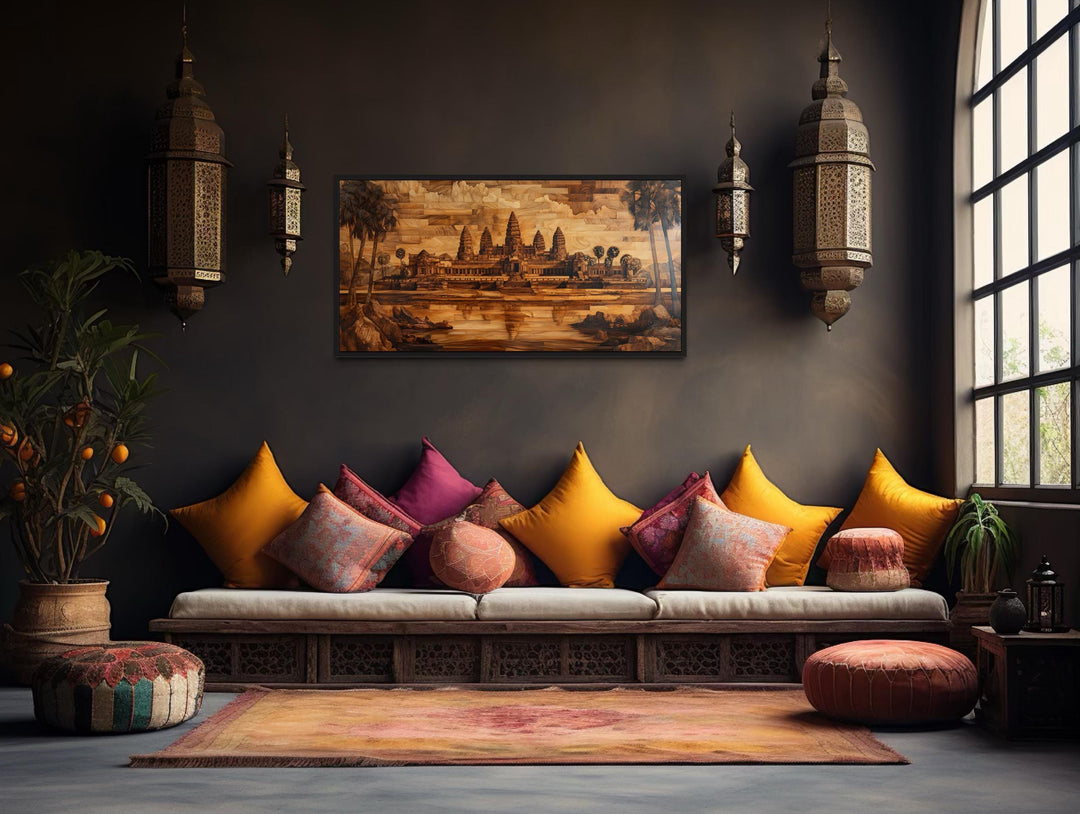 Angkor Wat Wood Style Painting Canvas Wall Art