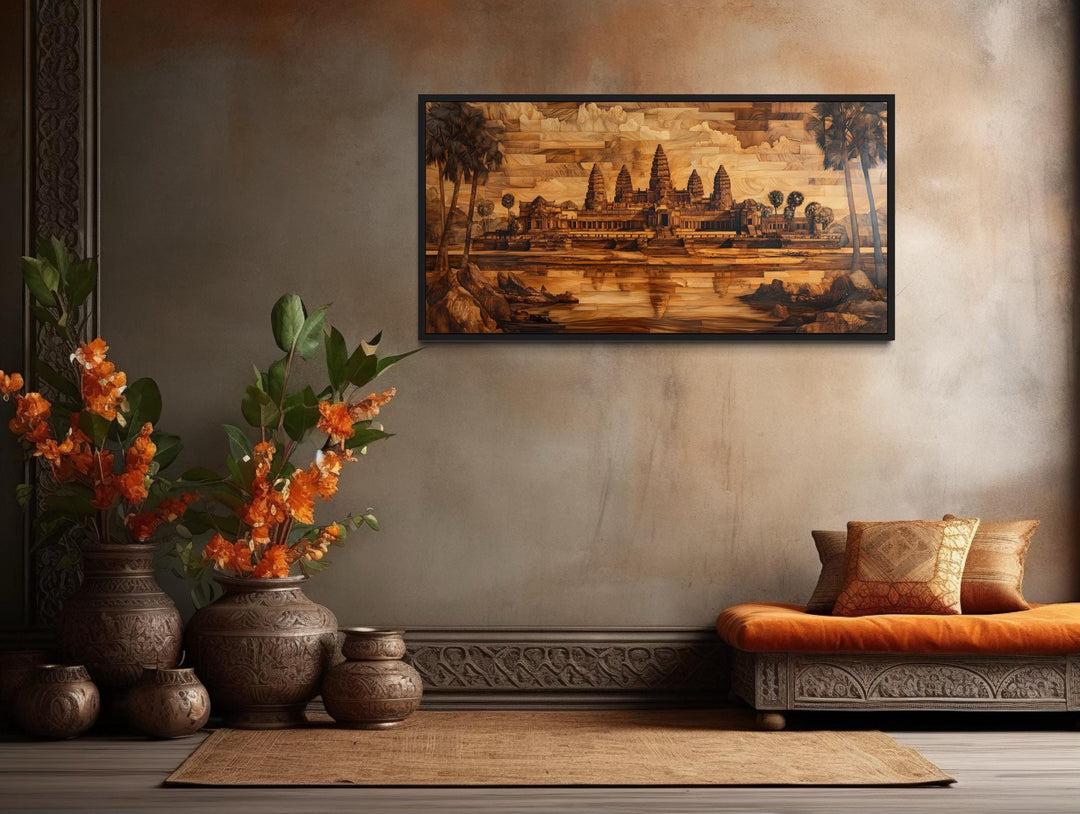 Angkor Wat Wood Style Painting Canvas Wall Art