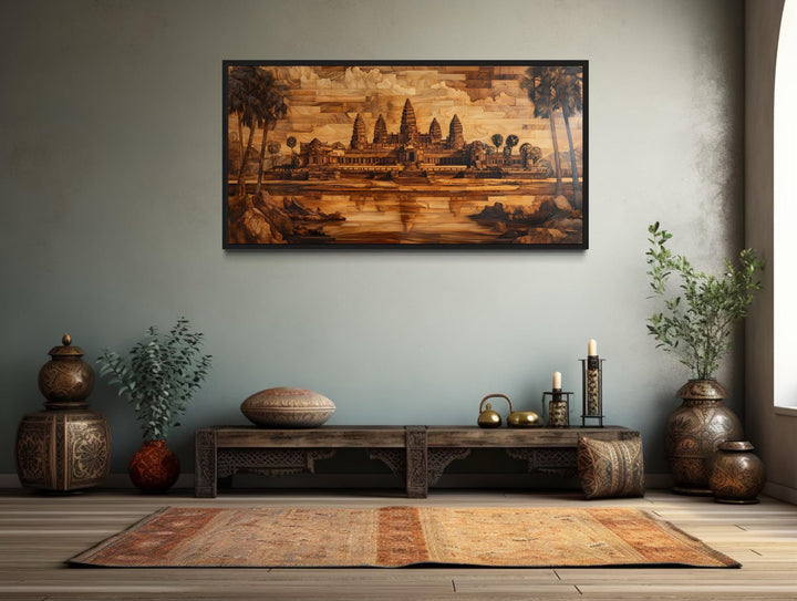 Angkor Wat Wood Style Painting Canvas Wall Art