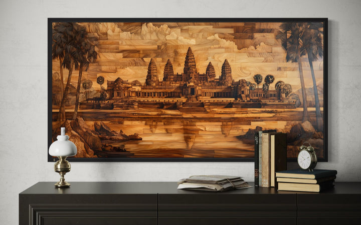 Angkor Wat Wood Style Painting Canvas Wall Art