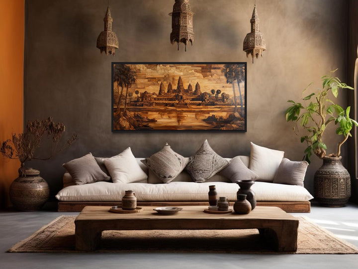 Angkor Wat Wood Style Painting Canvas Wall Art
