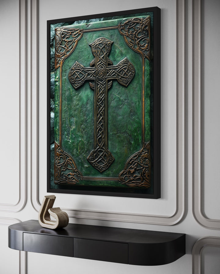 Antique Celtic Book With Cross Framed Canvas Wall Art