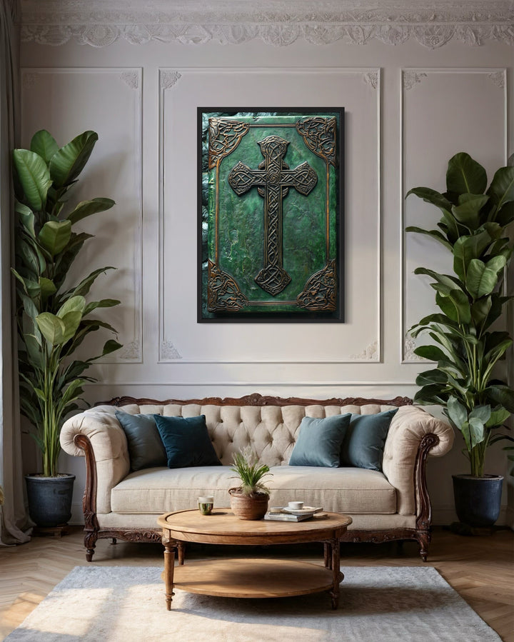Antique Celtic Book With Cross Framed Canvas Wall Art