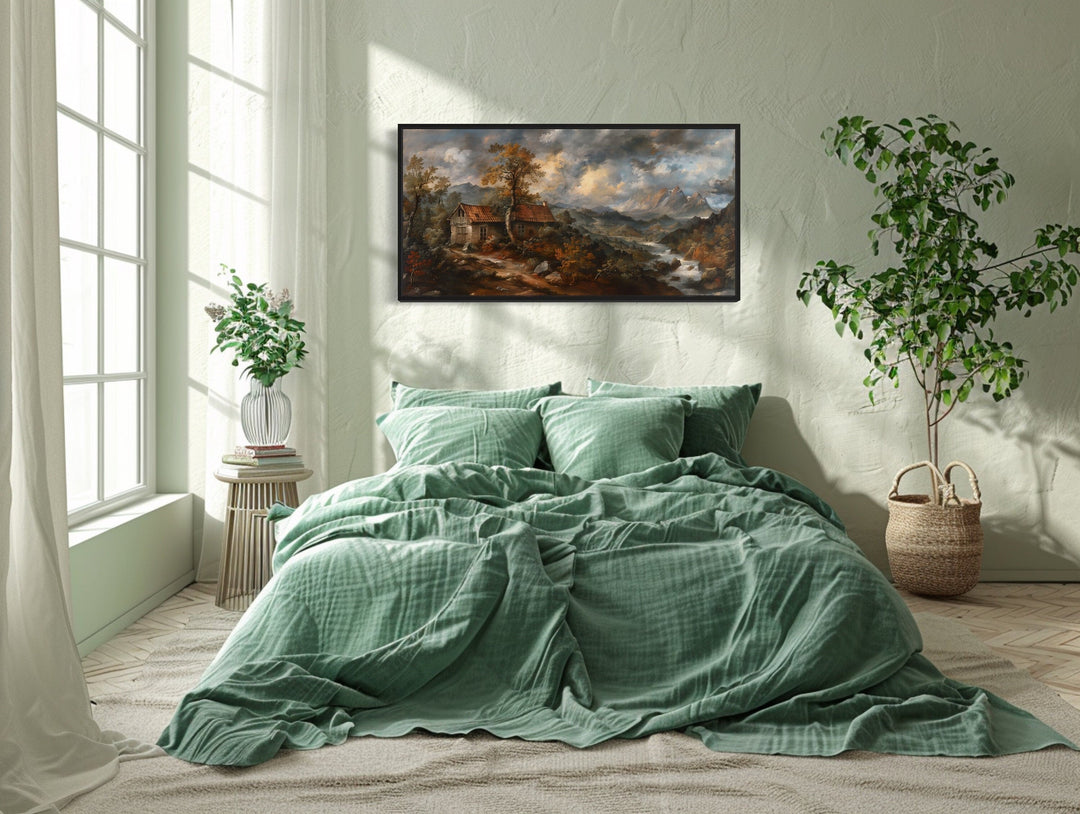 Antique Dark Moody Country Landscape Framed Canvas Wall Art