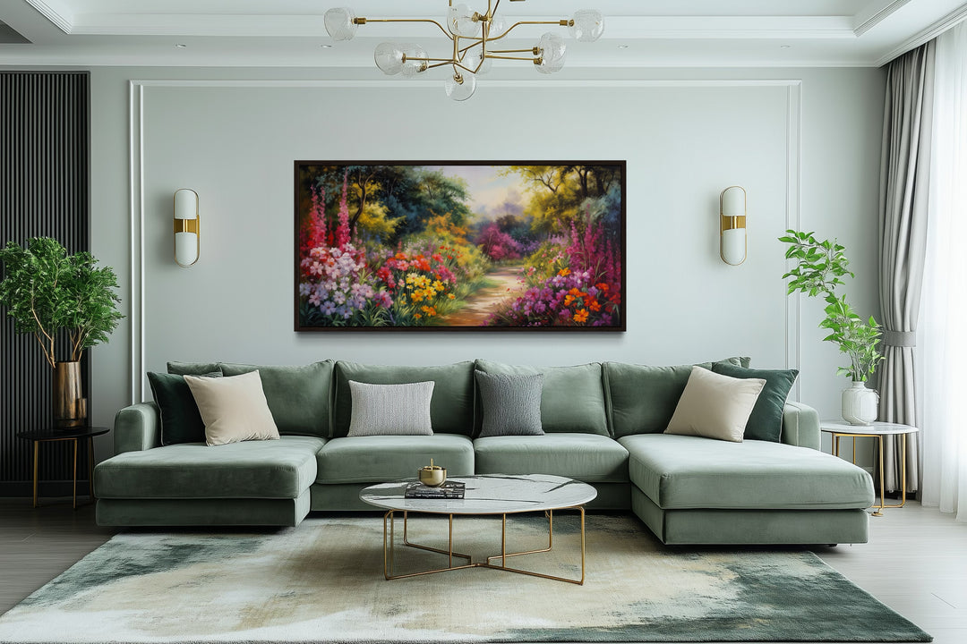 Antique Flower Garden Colorful Framed Canvas Wall Art