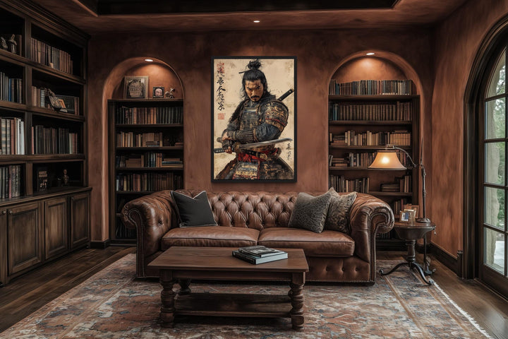 Antique Samurai Portrait Framed Canvas Wall Art
