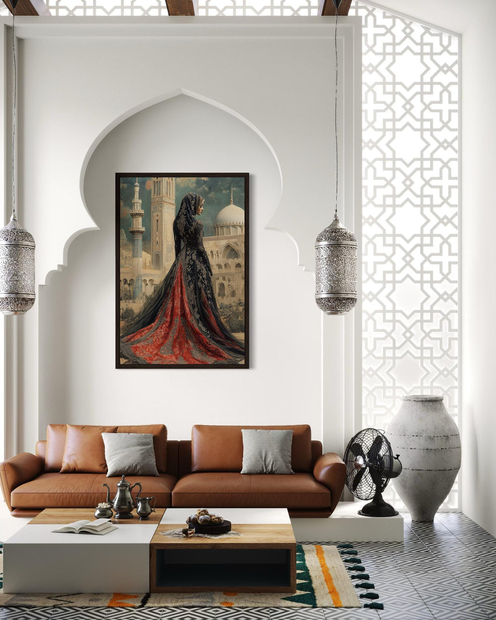 Arabic Princess In Front of Mosque Islamic Framed Canvas Wall Art