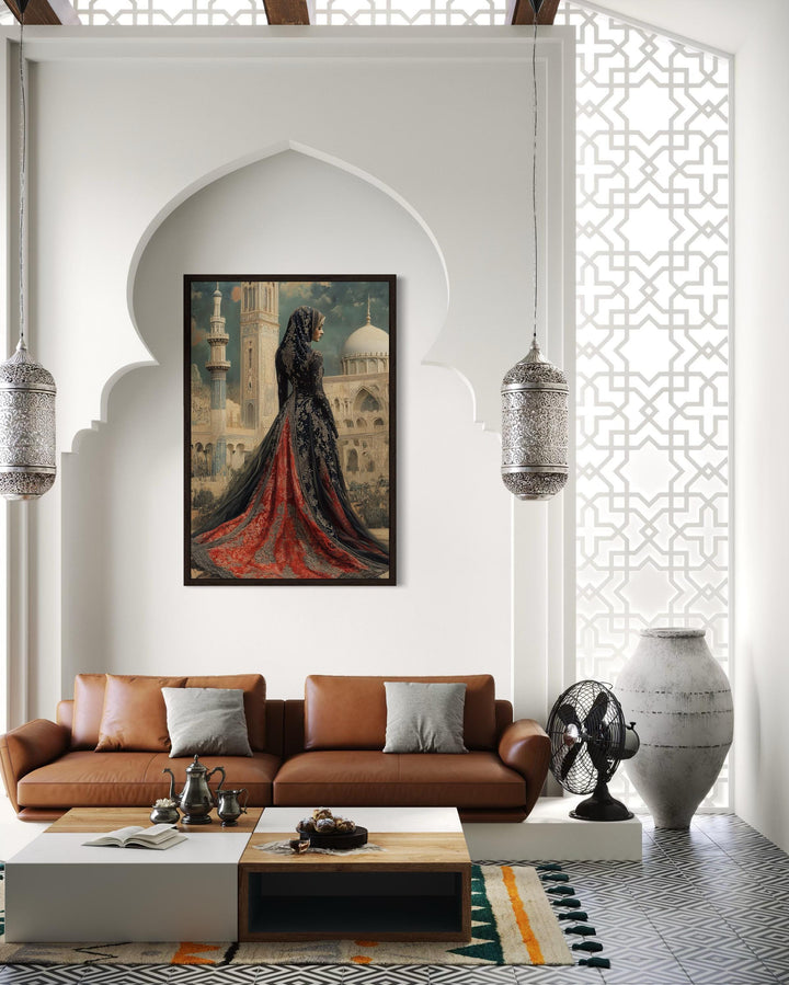 Arabic Princess In Front of Mosque Islamic Framed Canvas Wall Art